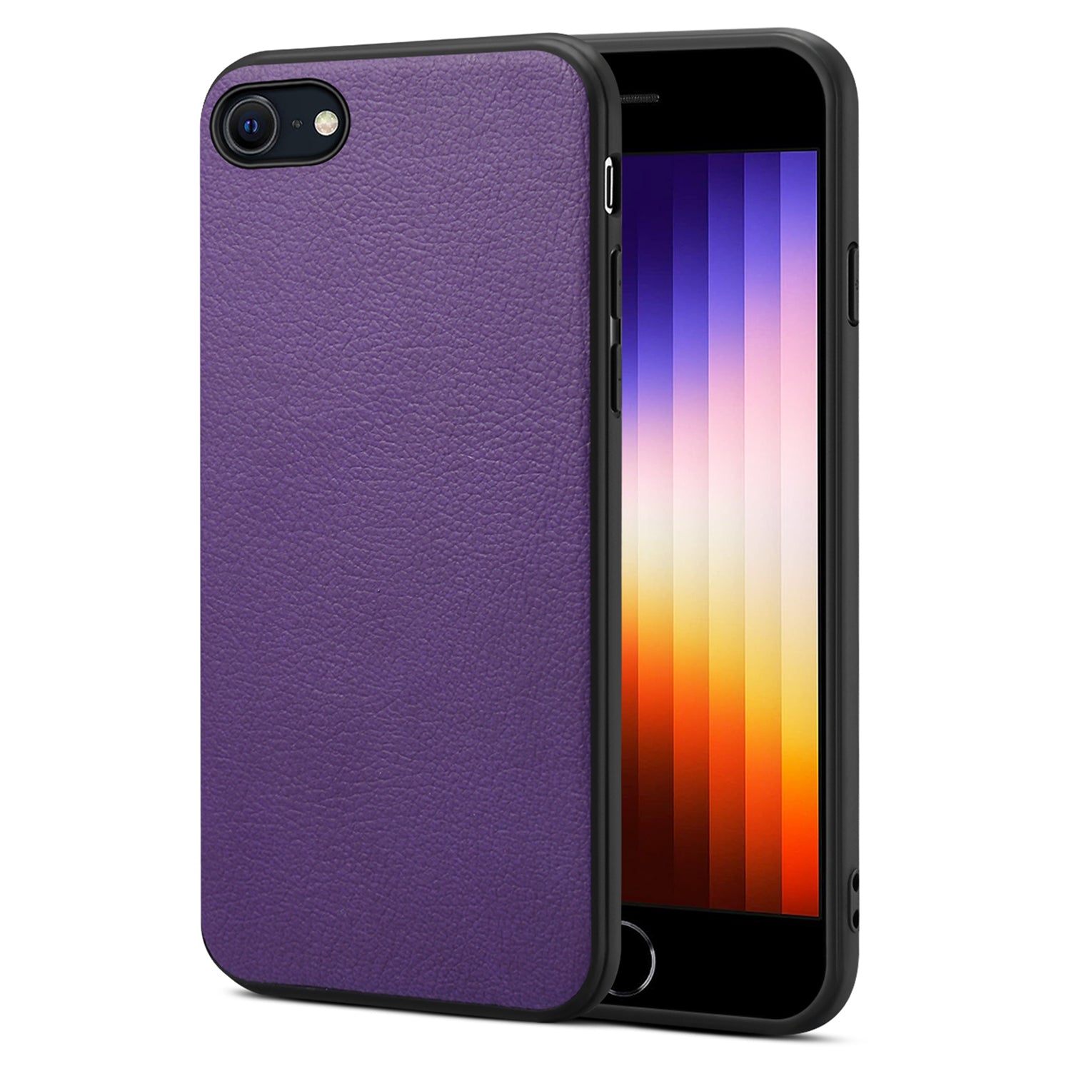 For iPhone 7 4.7 inch / 8 4.7 inch / SE (2020) / SE (2022) Cell Phone Case Calf Texture PC+TPU+PU Leather Cover - Black For iPhone 7 4.7 inch / 8 4.7 inch / SE (2020) / SE (2022) Cell Phone Case Calf Texture PC+TPU+PU Leather Cover - Black
